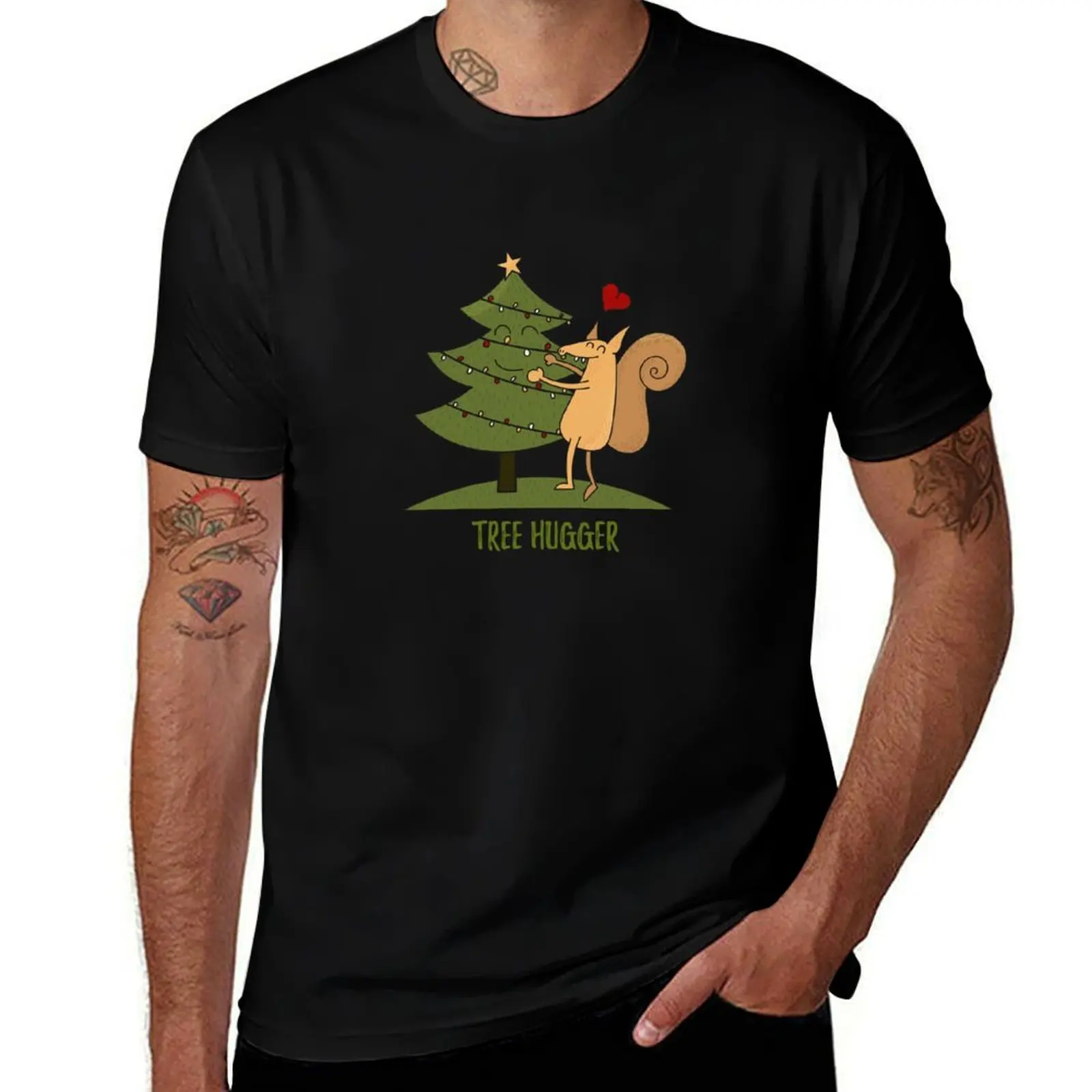 Christmas Tree Hugger T-Shirt Christmas Casual Short Sleeve Top T-Shirt