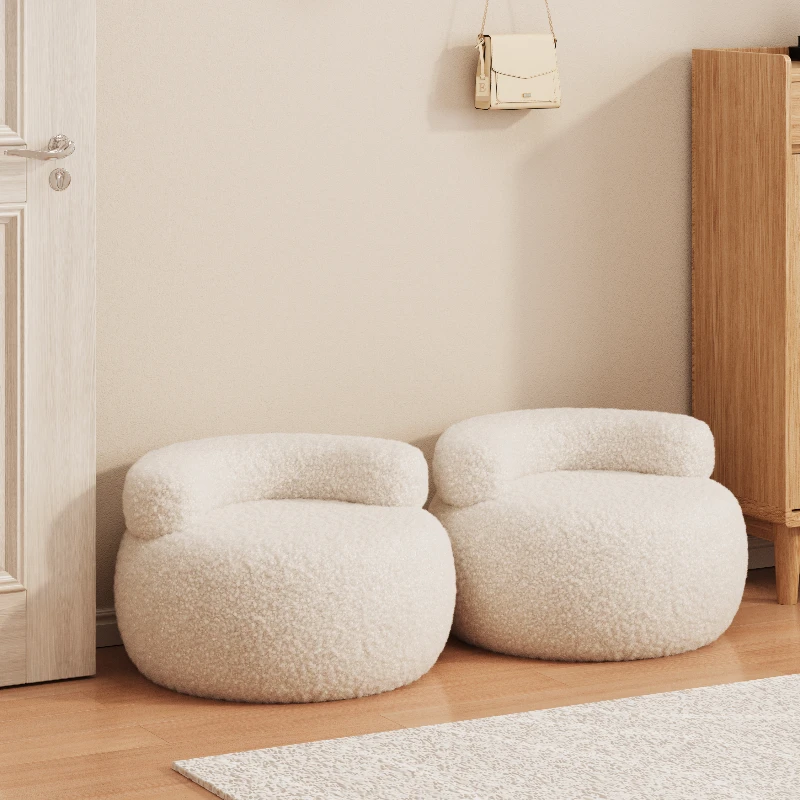 Home Living Room Comfortable Seating Creative Sofa Shoe Changing Stool Lamb Wool Swivel Wheel Storage Home Furniture