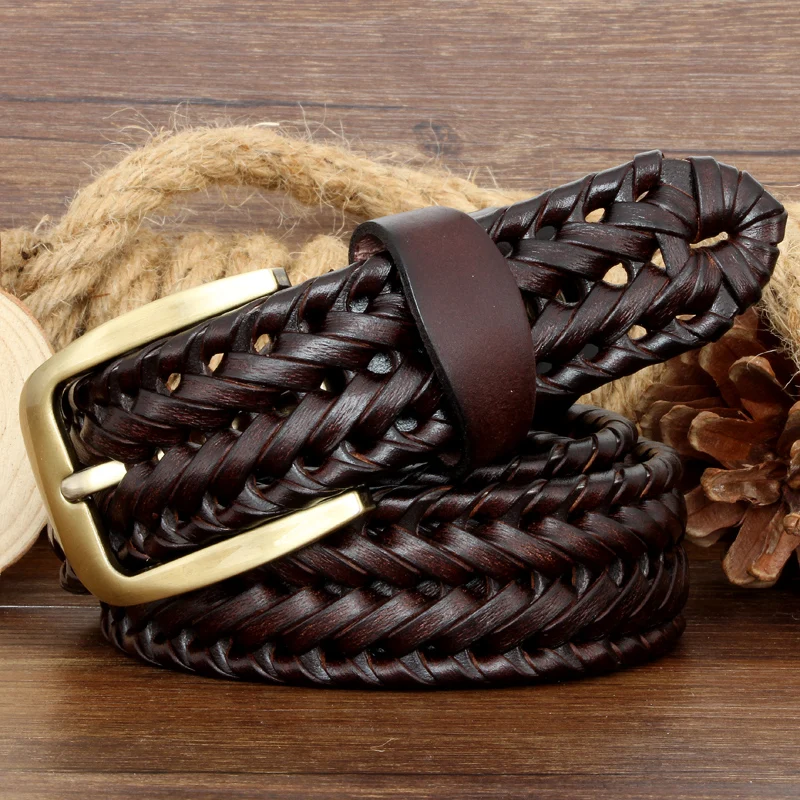 Männer Und Frauen Gürtel Aus Echtem Leder Weibliche Luxus Strap Gürtel Kummerbund Gewebt Gestrickte Qualität Hohe Jeans Hosen Zubehör – Detail 4
