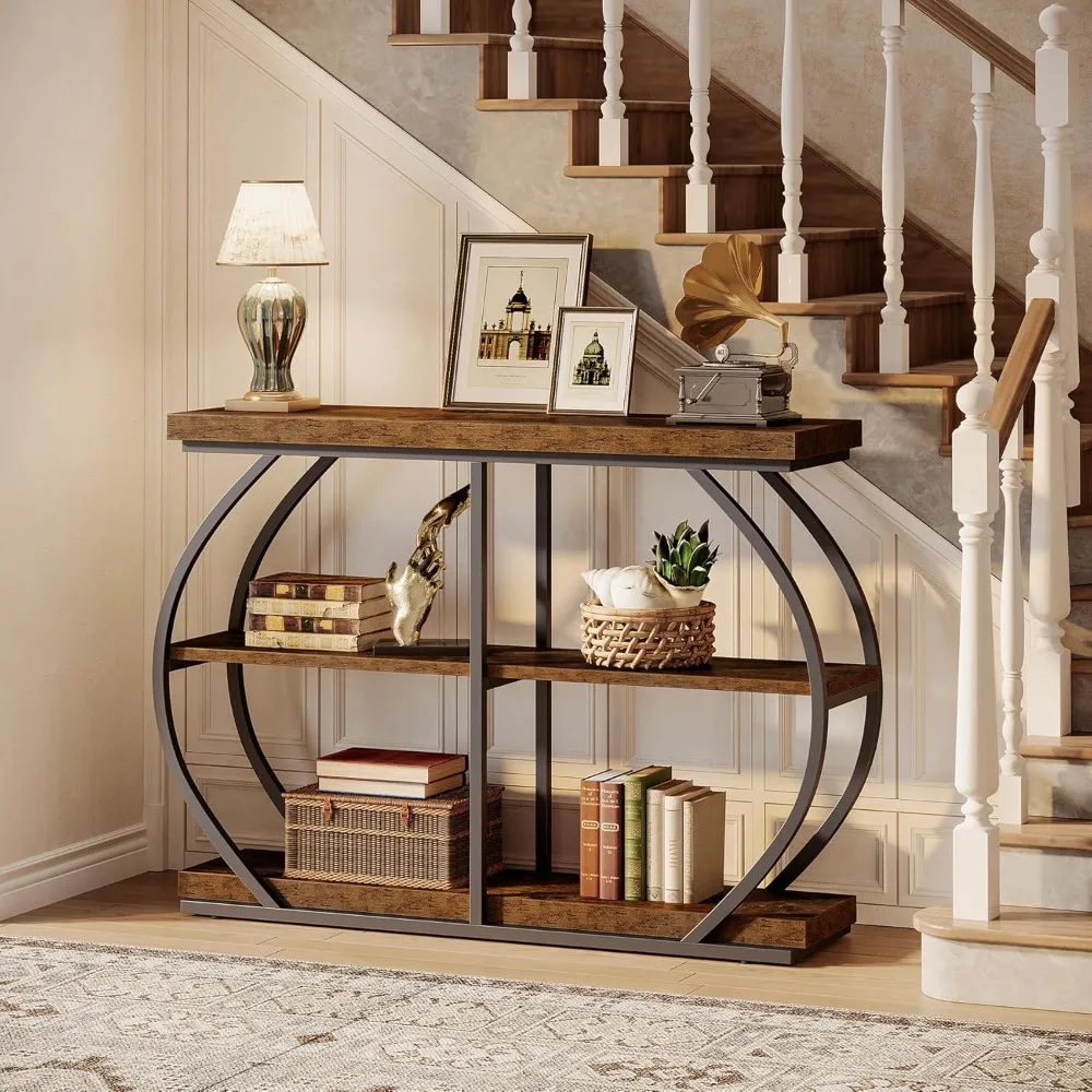 

41.3" Industrial Console Table - 3-Tier Entryway Table with Arched Metal Frame & Storage Shelves for Living Room & Hall