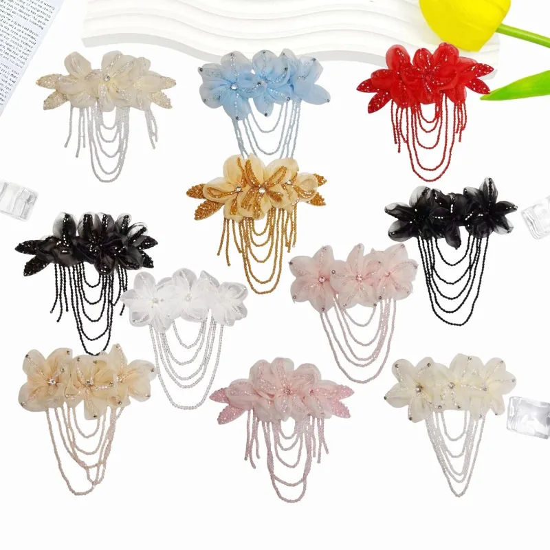 New Tassel Crystal Chiffon Embroidery Flower Brooch Women's Jewelry Accessories Shoulder Patch Pin Wedding Dress Gift Corsage