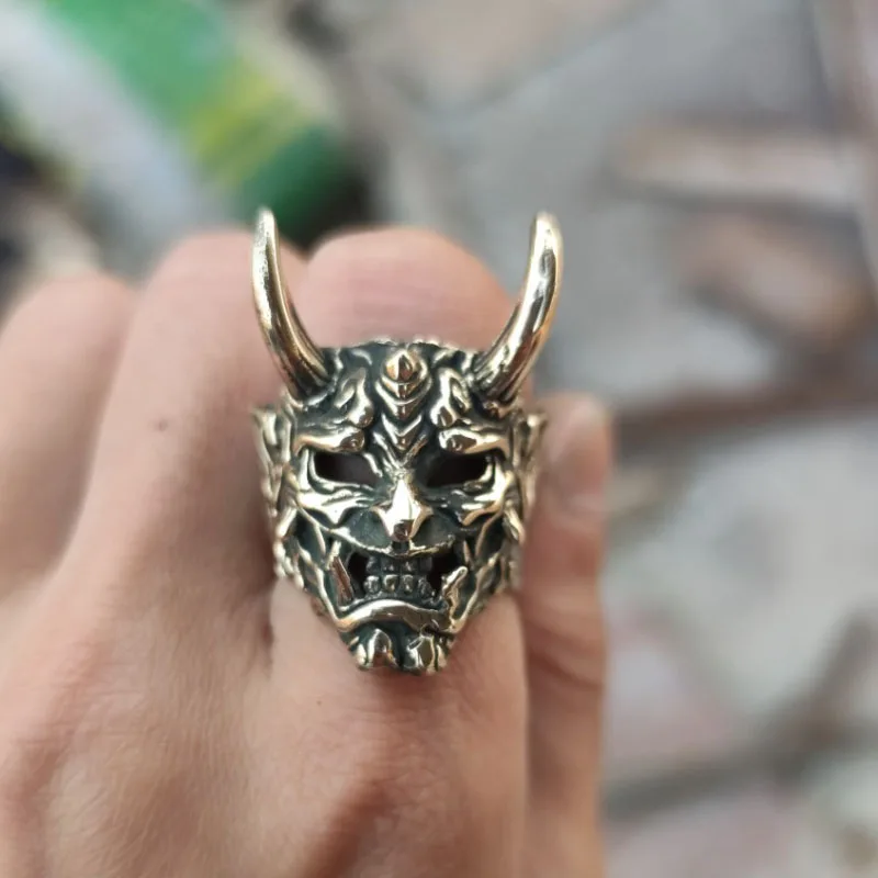 Dominant Divine Beast 925 Silver Unique Stereoscopic Design Prajna Mask Mens Rings Vintage Wide Rings for Women Banquet Jewelry