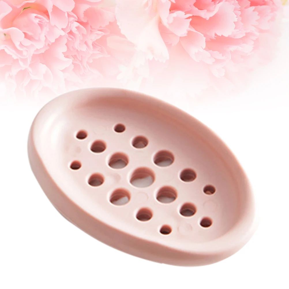 

Oval Silicone Soap Dish for Shower Bathroom Kitchen Pink Drainable Soap Tray Holder Box Countertop Bathtub Use