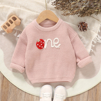 Infant Baby Girls Sweaters Clothes Cute Strawberry Knitted Newborn Pink Crew Neck Long Sleeve Knitwear Pullovers Toddler Jumpers