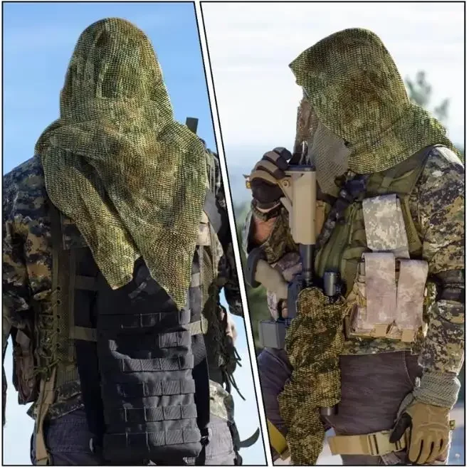 Camouflage Scarf Mesh Breathbale Camo Mesh Scarf Face Veil Head Wrap for Outdoor Sports Camping Cycling Hiking Neckerchief Mask