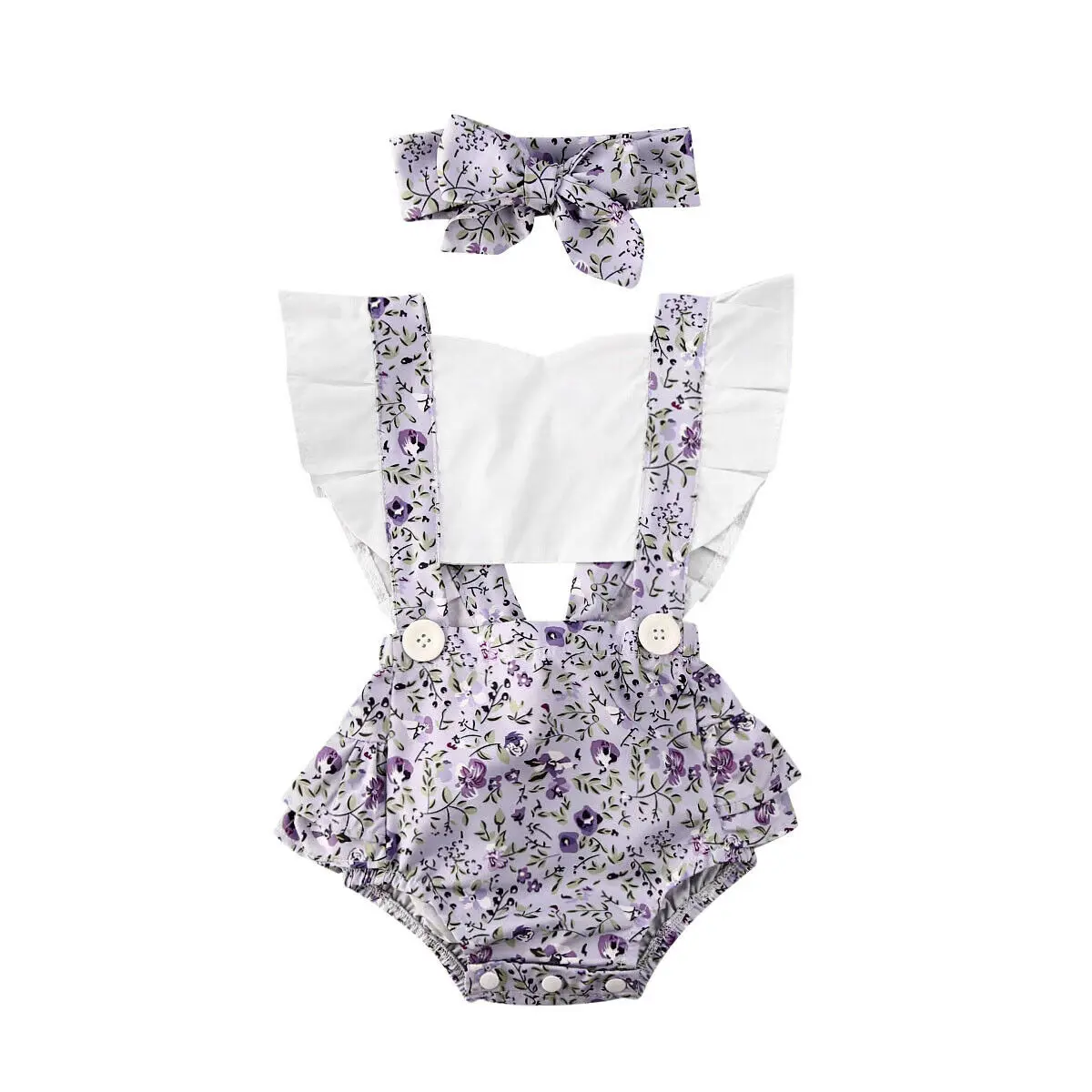 0-24M Baby Girl Flower Ruffle Romper Newborn Backless Jumpsuit Headband Girls Sunsuit Outfit 2pcs Baby Summer Clothing