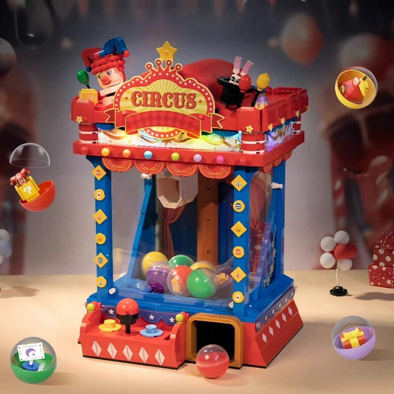 새로운! 인형 기계 조립 블록 모델 레트로 컬러 서커스 클래식 장난감 데스크탑 액세서리 생일 선물
