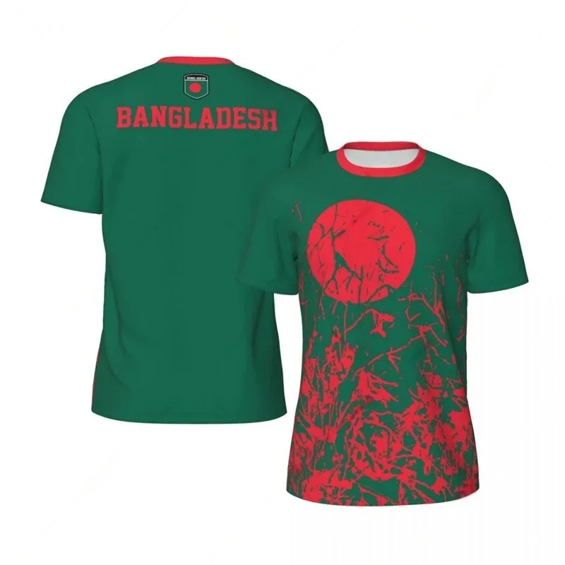 

Men's Football Shirt with Bangladesh Flag Pattern 3D Printed Sports T-shirt Casual Loose Breathable Top