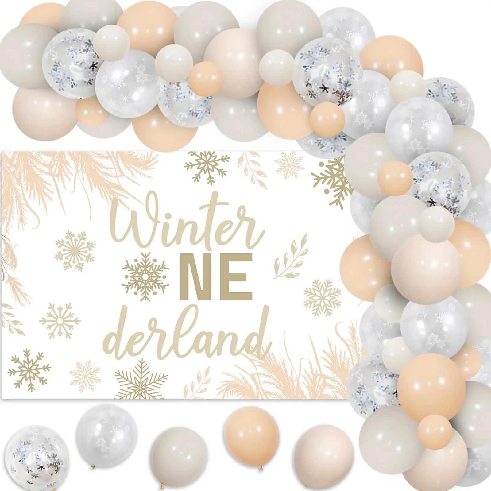 

Sursurprise Winter Onederland 1st Birthday Party Decorations, Beige Backdrop Snowflake Balloon Garland Arch