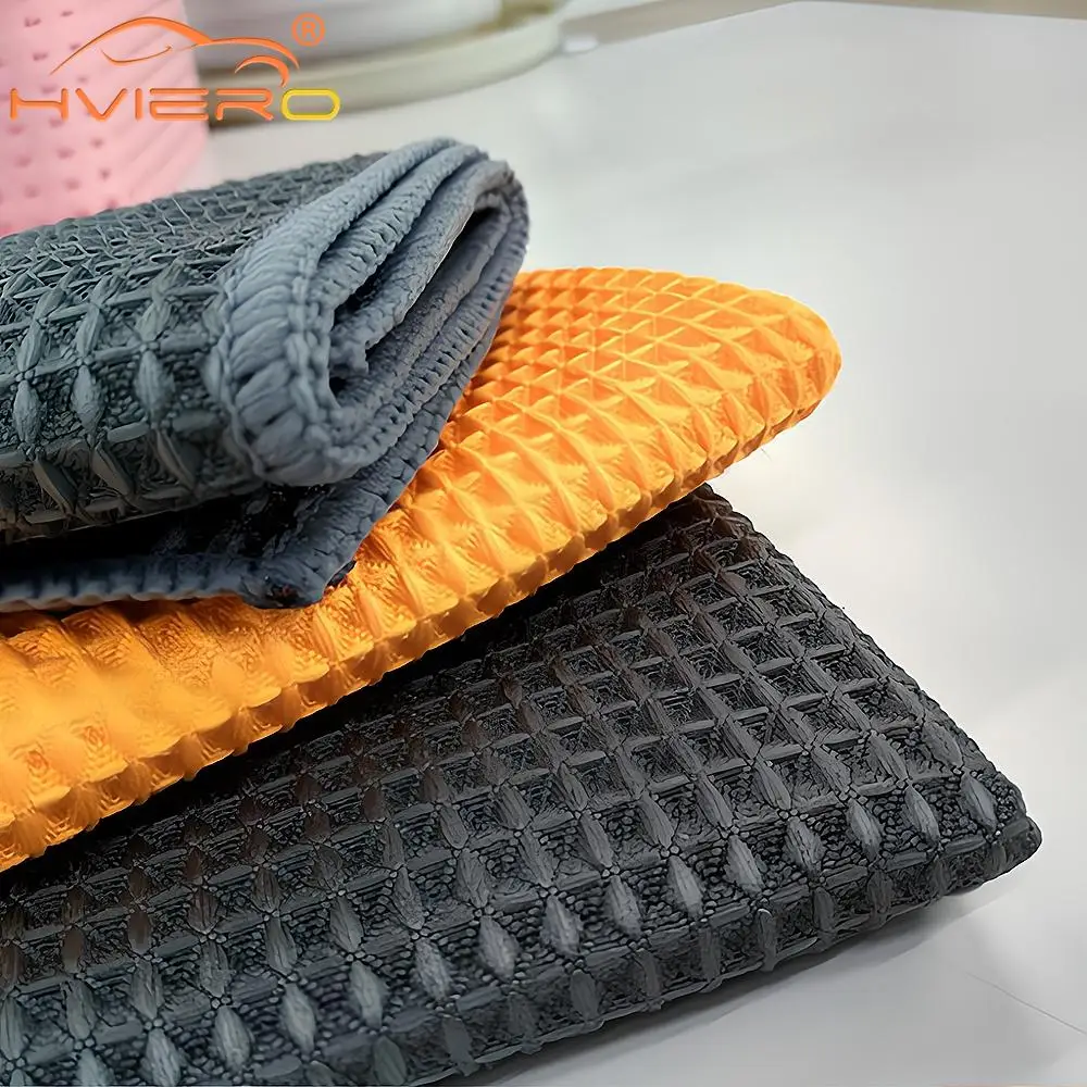 Pineapple Check Wipe Car Towel Glass Honeycomb Microfiber Waffle Wash Cloth Square Cleaning Maintenance Clean Absorbent 40*40cm