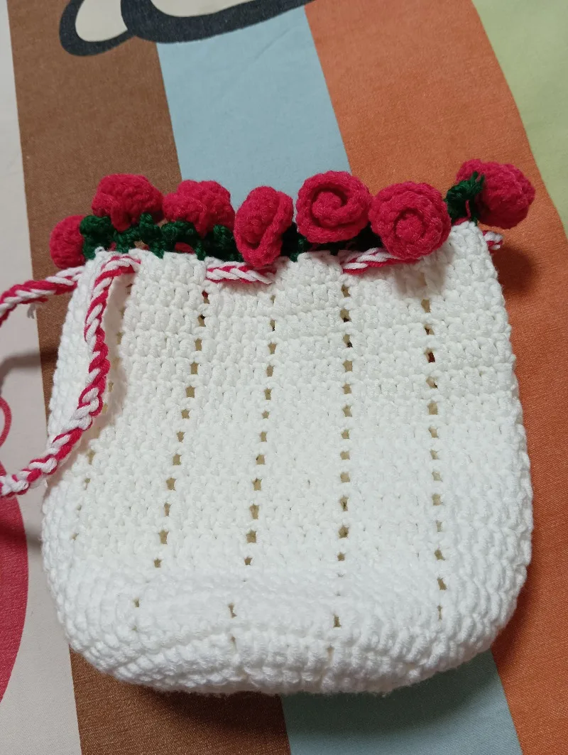 حقيبة باقة الورد حقيبة زهور كروشيه من الصوف المحبوك يدويًا #3