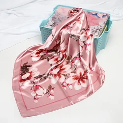 Floral Print Faux Silk Satin Hijab Scarf Women Square Shawl Wraps Hair Scarfs Female 90*90cm Neckerchief Scarves For Ladies