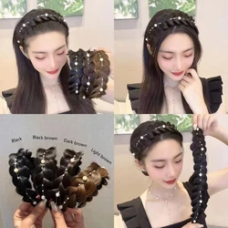 Pearl Hoop Hair Band Women Fishbone Braid Fake Wigs Headband Upgrade Temperament Twist Non-slip Hairband Hair Accessories