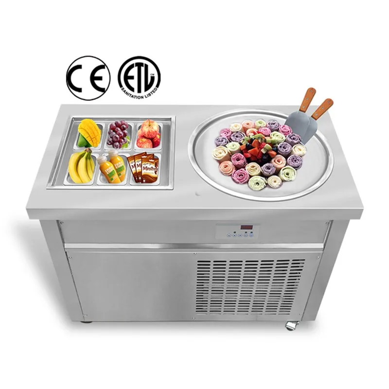 50*50cm Single Square Pan+6 Cooling Tank Fry Ice Cream Roll Machine Fried Ice Cream Machine Roll Ice Cream Machine