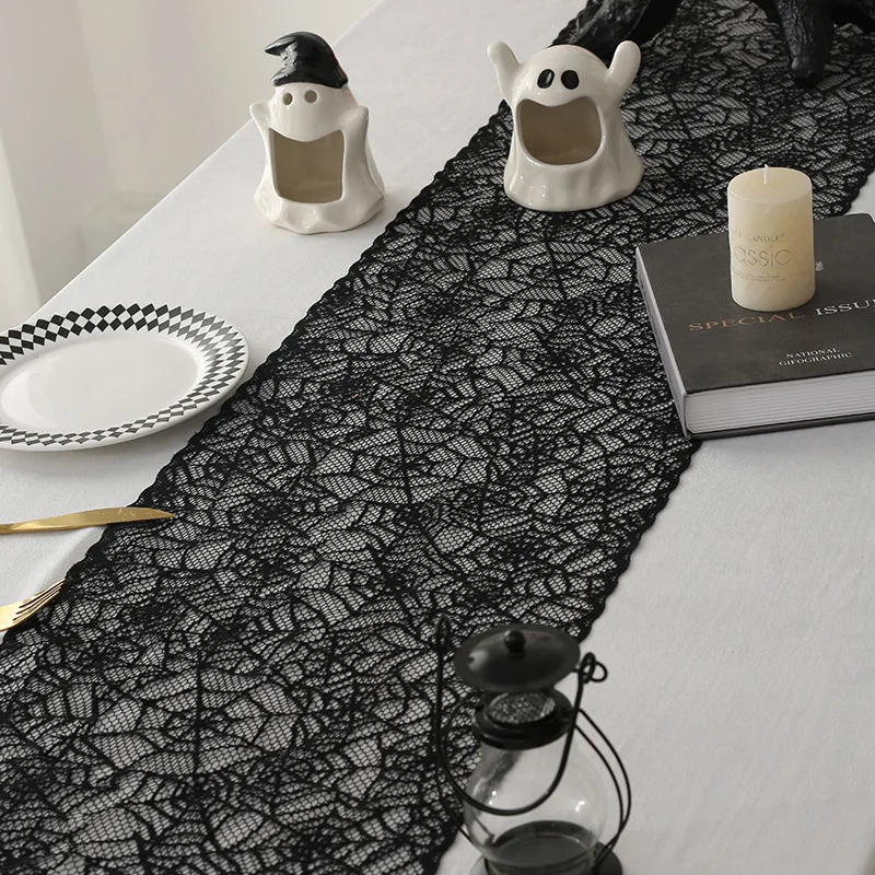 Black Knitted Hollow Lace Trim With Spider Web Design For Table Flags Halloween Table Flag And Decoration Fabric Trimmings