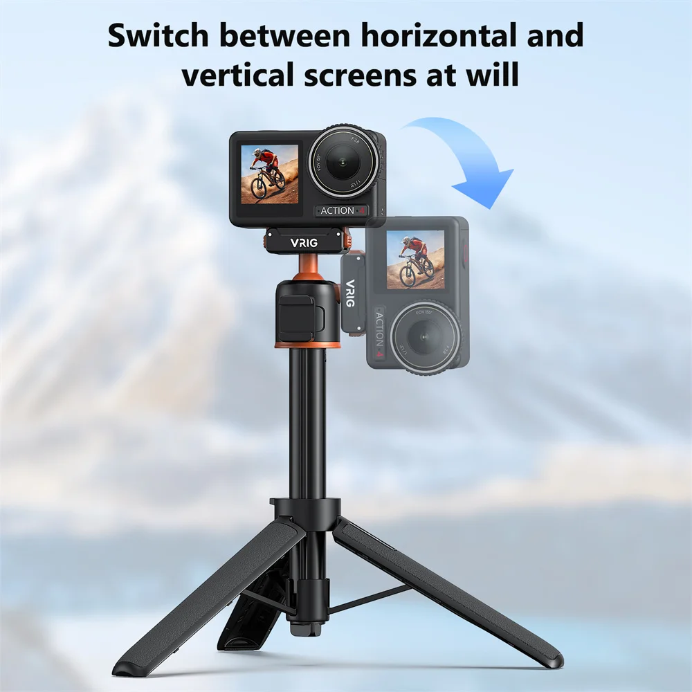 VRIG Magnetic Tripod for DJI Osmo Action 6 5 4 3 Adjustable Selfie Stick Stand Action Camera Accessories w 360 BallHead&ColdShoe