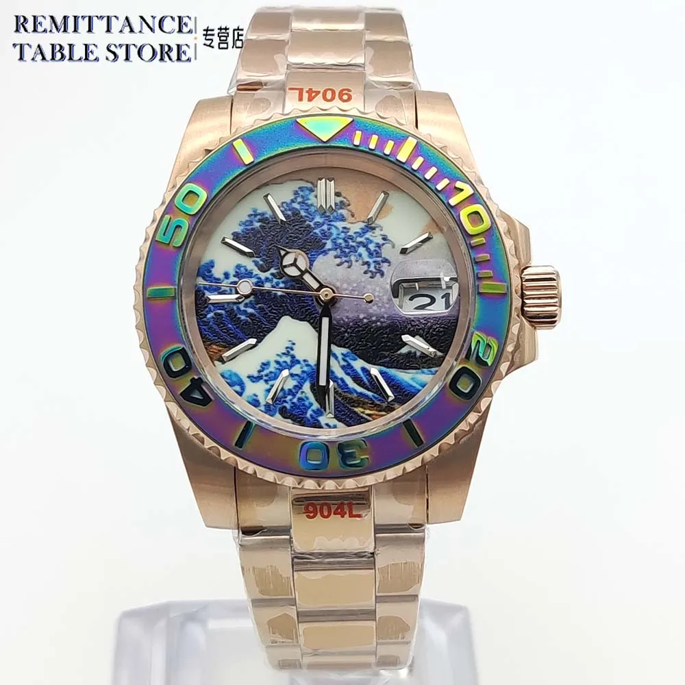 Men\'s Luxury Fashion Mechanical Watch NH35 Movement Sapphire Glass Fully Luminous Sterile Dial Watch Rose Gold Waterproof Watch