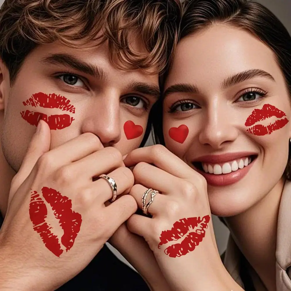 

Lip Print Red Lips Temporary Tattoo For Neck And Arm,Waterproof,Realistic Fake Tattoo For Men Women Valentine's Day Tattoo