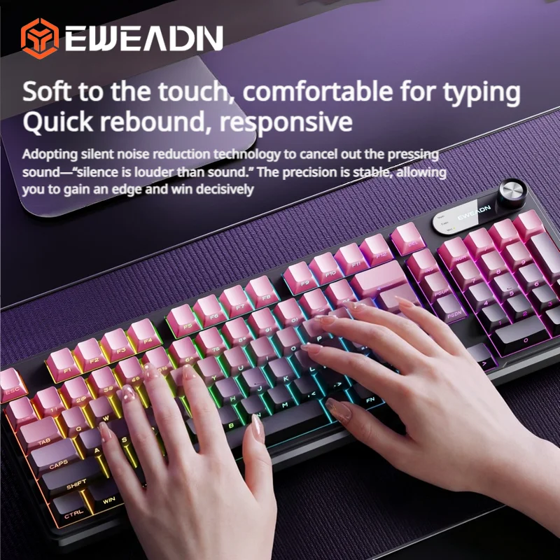 EWEADN V102 Wired Keyboard 98 Keys RGB Backlit Membrane Keyboard with Rotary Knob Side Printed Keycaps For PC Laptop