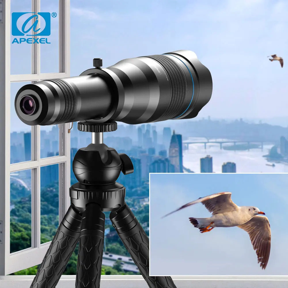 APEXEL Cellphone Zoom Lens Series HD 28X 36X 60X Monocular Phone Camera Telescope Lens + SelfieTripod For iPhone Samsung Huawei