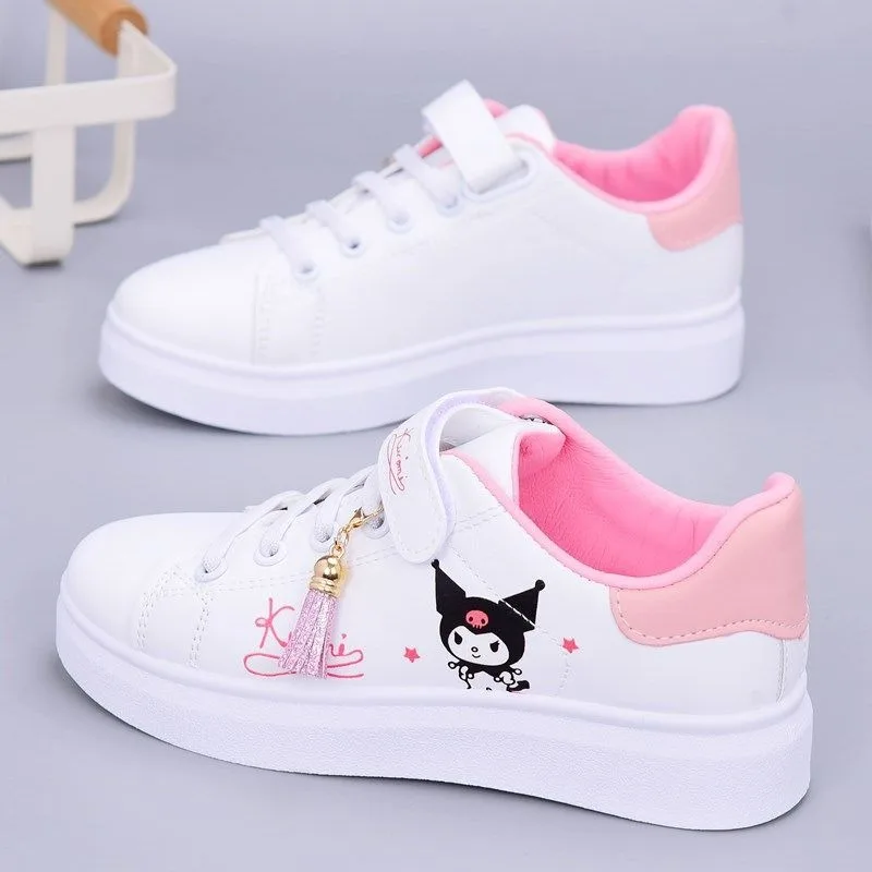 Sanrio cute anime cartoon My melody Kuromi children\'s shoes leather white shoes girls flat running shoes casual sneakers gift