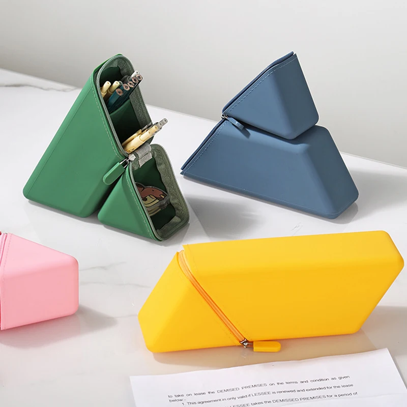 Silicone Pencil Case Large Capacity Vertical Telescopic Rectangular Stationery Organizer Student Pen Holder Office School Supply