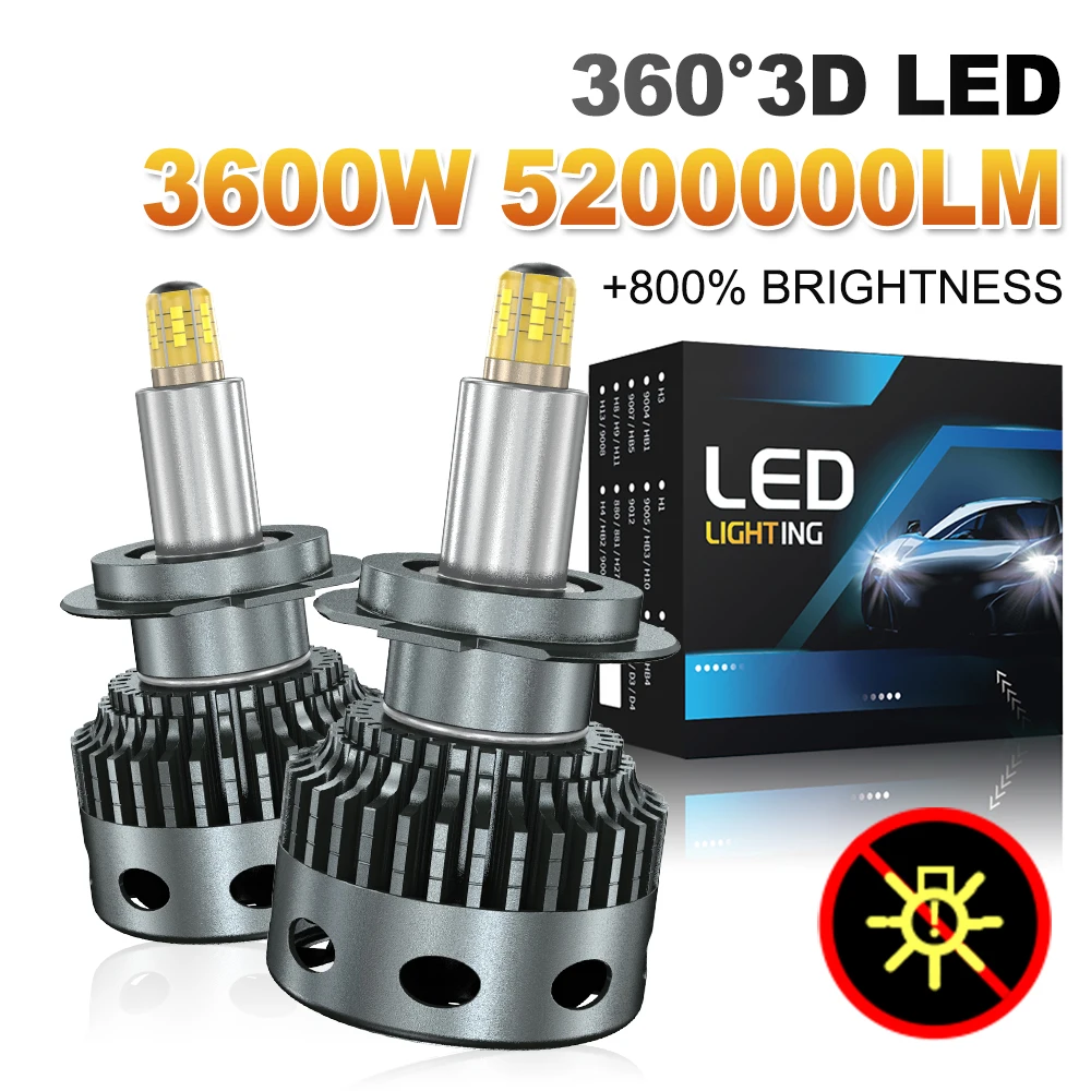 

H7 LED CANBUS 360 for Projector Lenses 5200000LM H11 H1 H3 LED H8 Headlight Bulb HB3 9005 HB4 9006 Hir2 9012 LED Fog Light 6500K