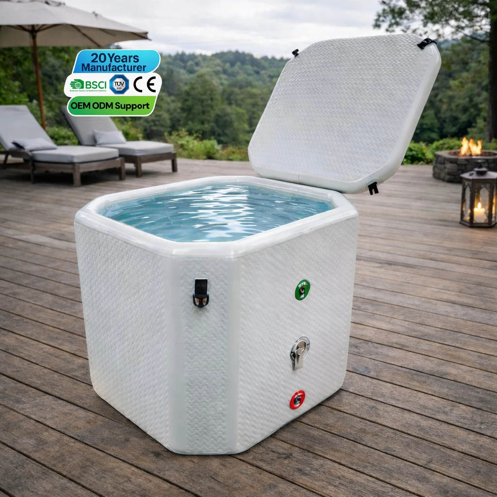 Custom Durable Inflatable Drop Stitch Rectangular Ice Bath Tub PVC Bottom for Long Term Daily Cold Water Immersion Therapy