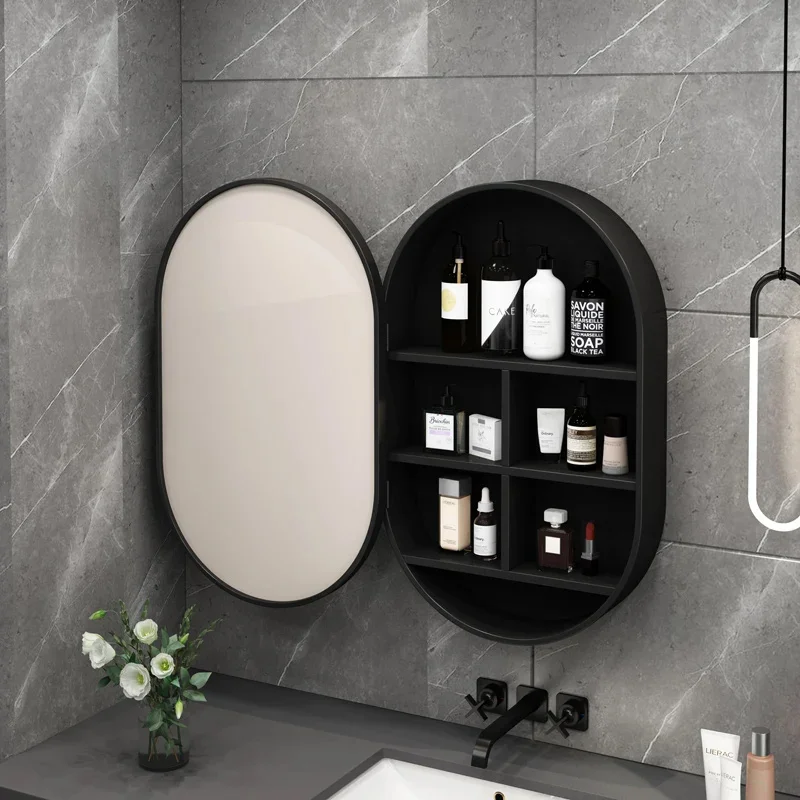 Smart Oval Bathroom LED Dressing Mirror Bathroom Cosmetic shampoo storage cabinet mirrors Mounted Makeup Cabinet Storage Mirror