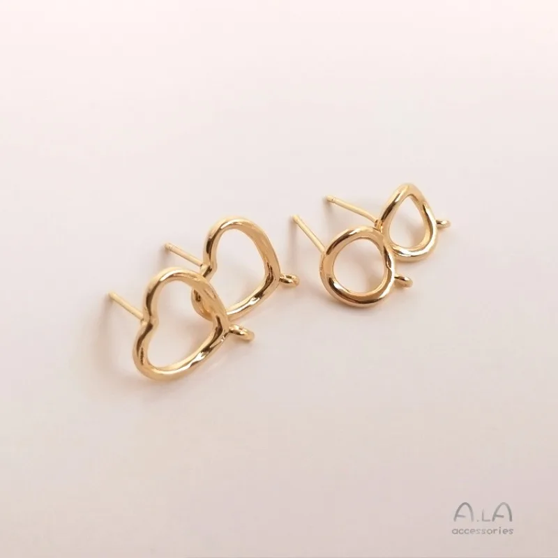 14K Gold Heart-shaped Ring With Hanging Ring Earrings Twisted Small Circle With Hanging Ring Earrings DIY Hmade Earrings