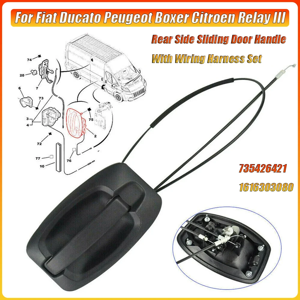 

Rear Side Sliding Door Handle With Wiring Harness Set for Fiat Ducato Peugeot Boxer Citroen Relay III Exterior Parts 735426421