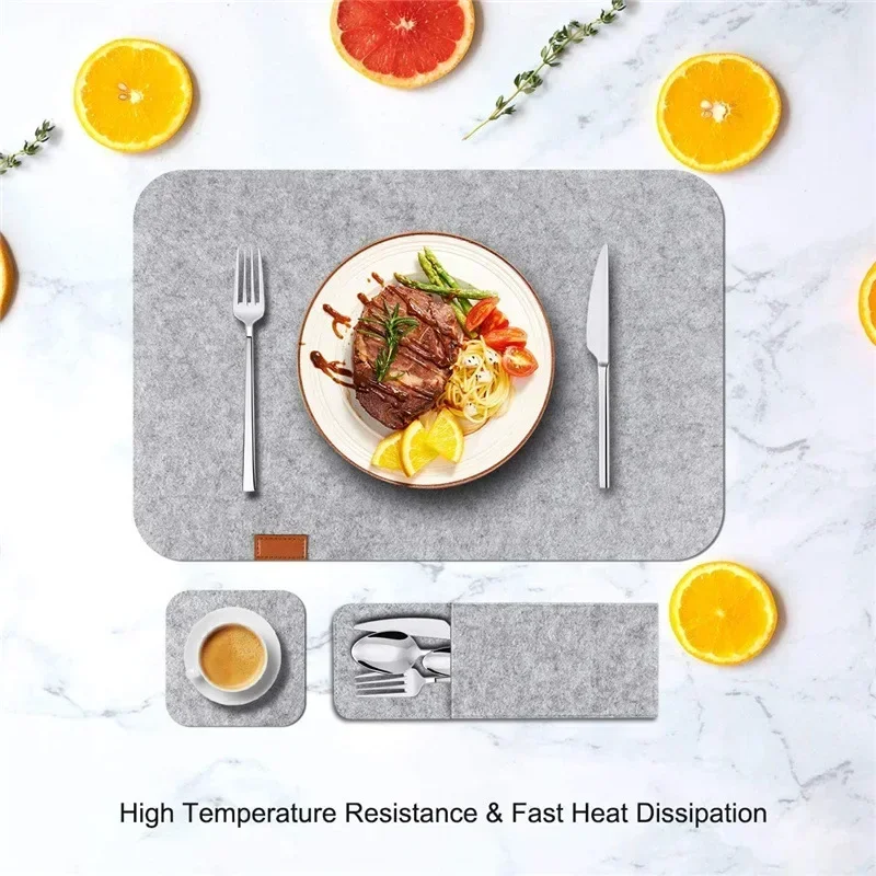 3/12/18pcs Kitchen Washable Felt Dinning Placemats for Table Mat Heat Insulated Glass Coasters Cutlery Storage Bags Home Decor