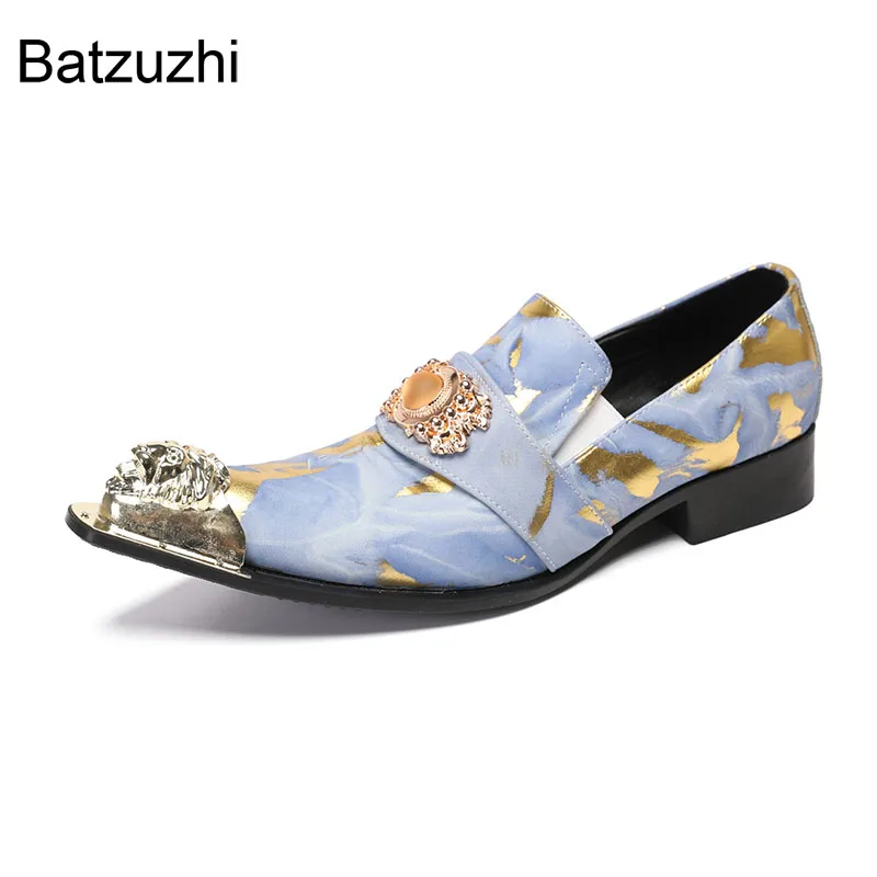 Batzuzhi Italian Type Men's Shoes Golden Iron Toe Beatiful Color Leather Dress Shoes Man Fashion Business, Party, Wedding Flats