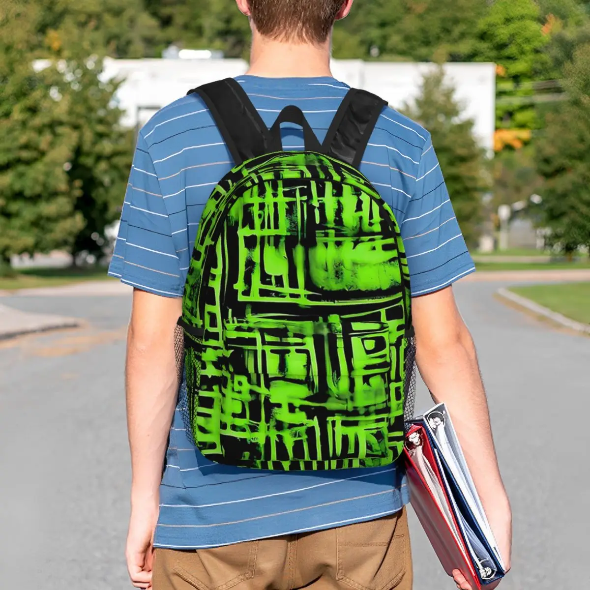 Fluorescent Green Black Grid Pattern Backpack Student BookBag Children School Bag Laptop Shoulder Bags for Boys Girls