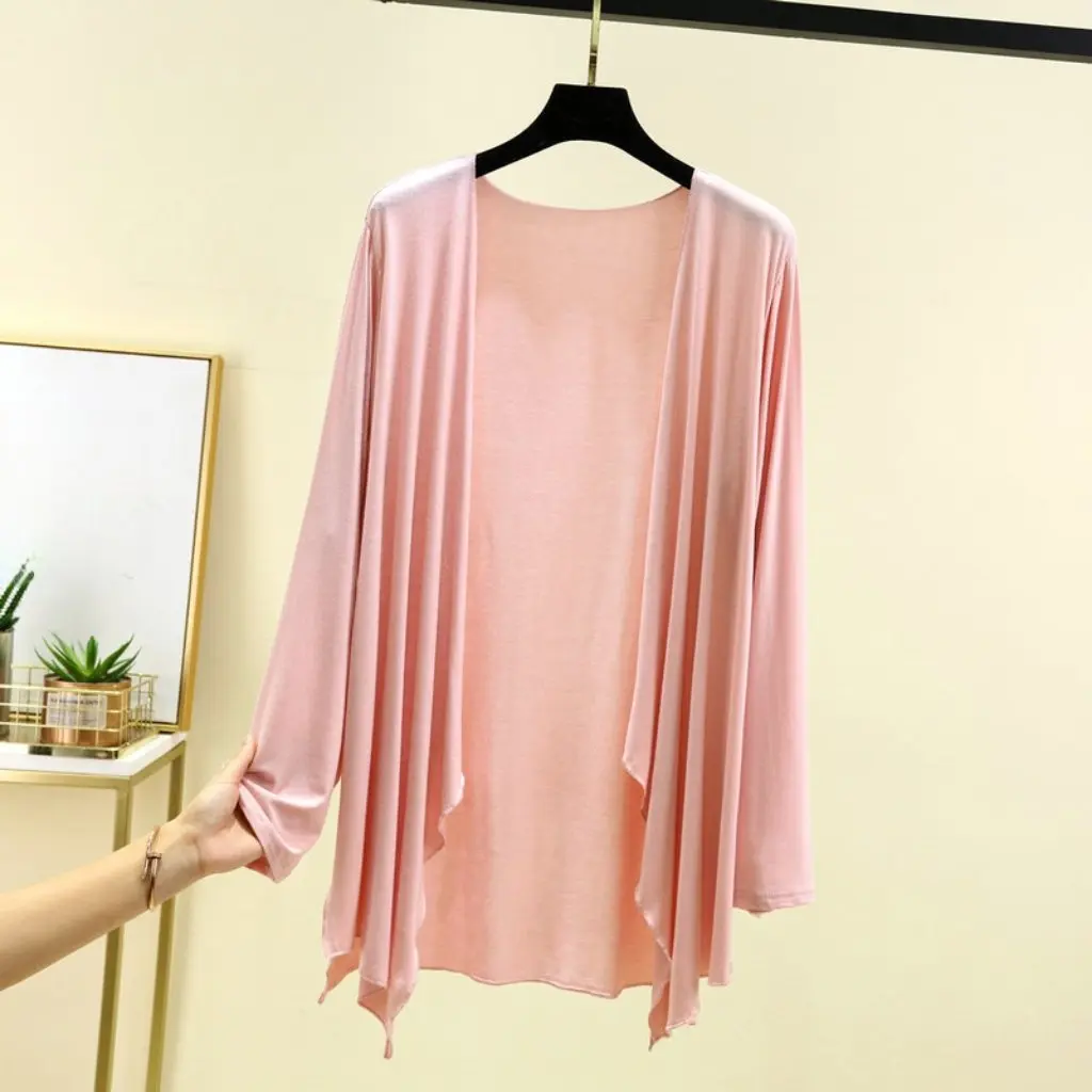 

Women's Summer Thin Long-Sleeved Cardigan Solid Color Shawl Jacket Modal Sun-Protective Air Conditioning Outerwear