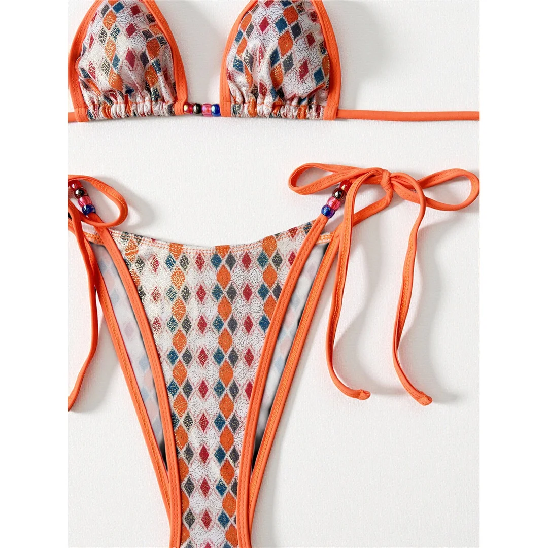 S - XL Bedruckter Neckholder-Bikini, Damen-Badeanzug, zweiteiliges Bikini-Set, hoch geschnittene Beine, Badebekleidung, Badeanzug, V8488 – Detail 8