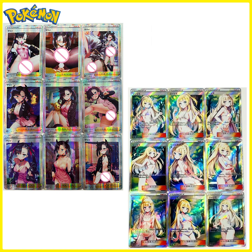 

BLUB Anime Pokemon Game Collection Cards DIY ACG Lillie Sexy Trainers Flash Collectible Card Blonde Swimsuit Selene Mallow