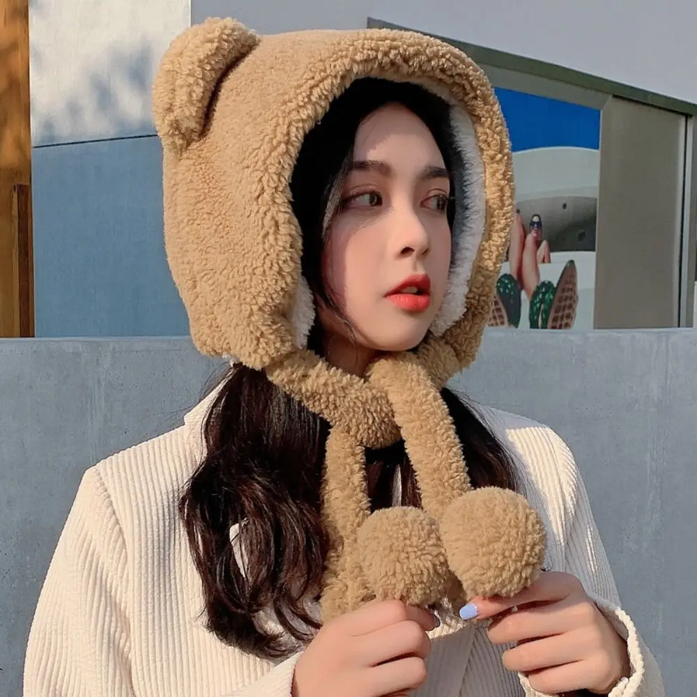 

Outdoor Cute Bear Ears Women Winter Hat Ear Protection Fluffy Plush Windproof Hat Warm Cold-proof Ear Cuf‎f Hat Girls