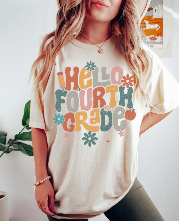 Fourth Grade Teacher Shirt 4th Grade Teacher Shirt for First Day Of School, Kindergarten Teacher 100% cctton Streetwear goth y2k