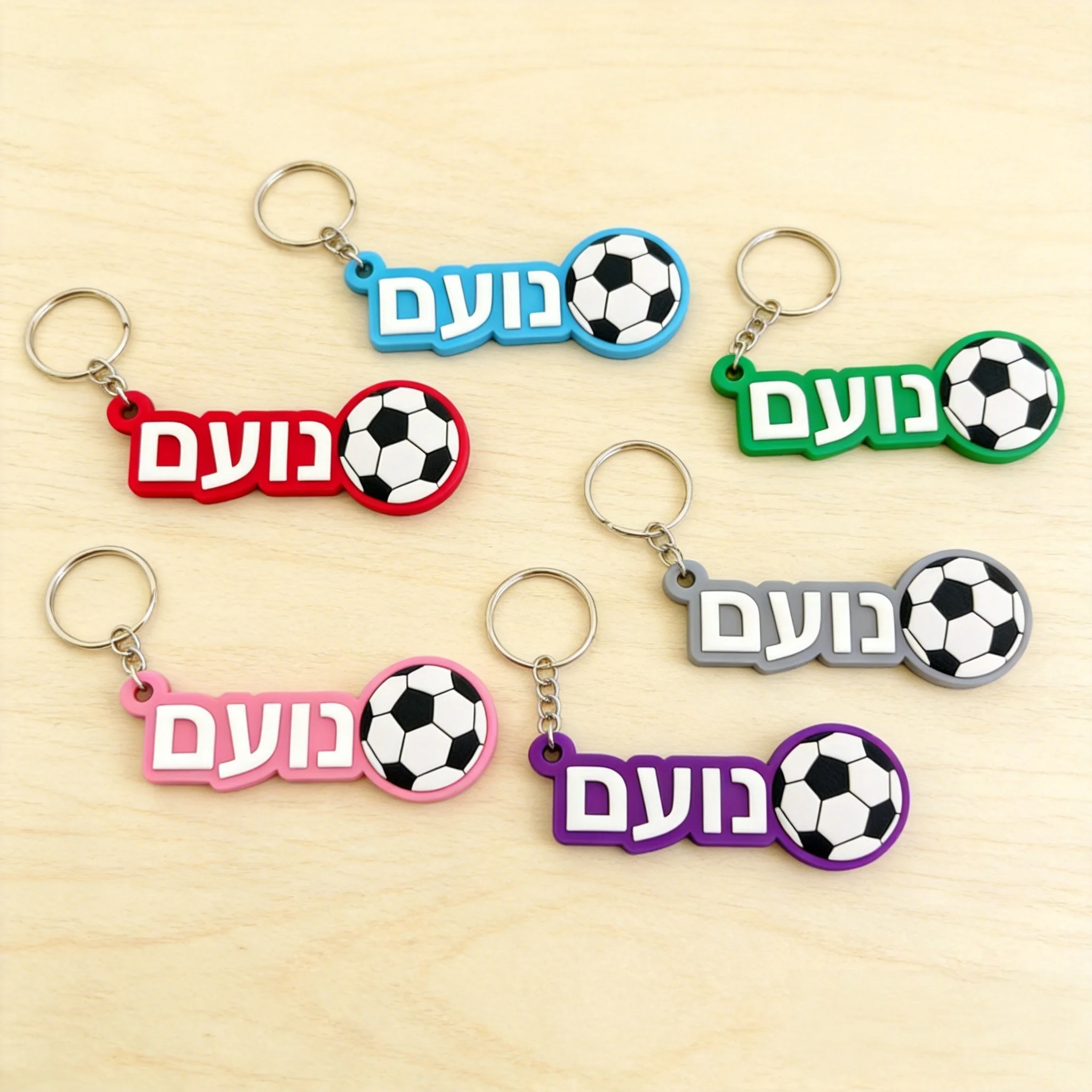 Hebrew Name Custom Soccer Keychain Personalized Acrylic Football Key Ring For Sports Fans Bag Accessory Charm Gifts - view 3