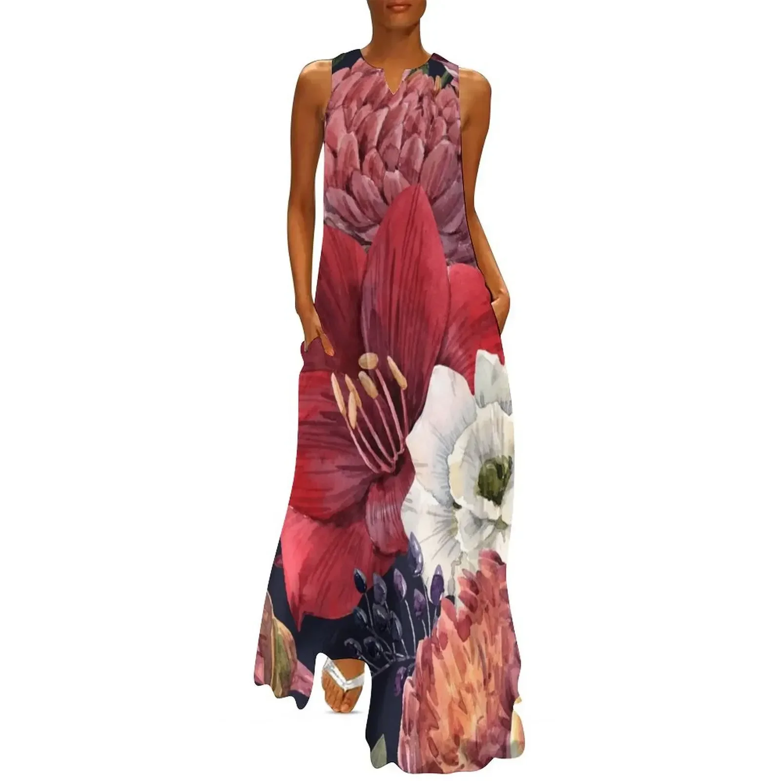 

Autumn Floral Bouquet Dark Background Flower Pattern Long Dress Long dresses beach dress long dress women sexy