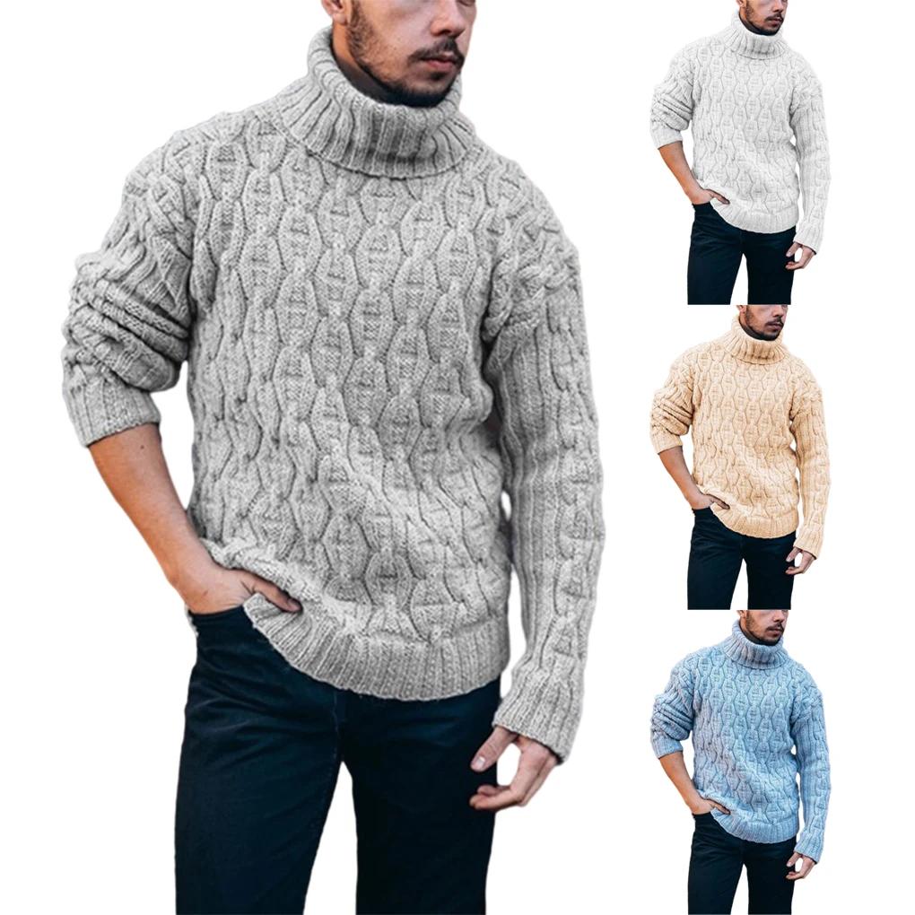 

Men Casual Knitted Turtleneck Jumpers Tops Fall And Winter Easy To Clean Breathable Soft Comfortable grey