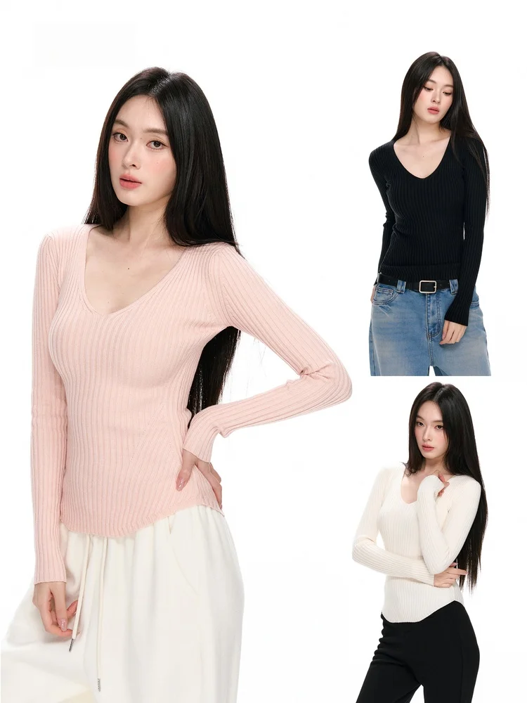 

Nikoq Women's Slim Fit Knitwear V-Ne Pure Desire Sle Color Top for Autumn Winter Commute Faion Long Sve