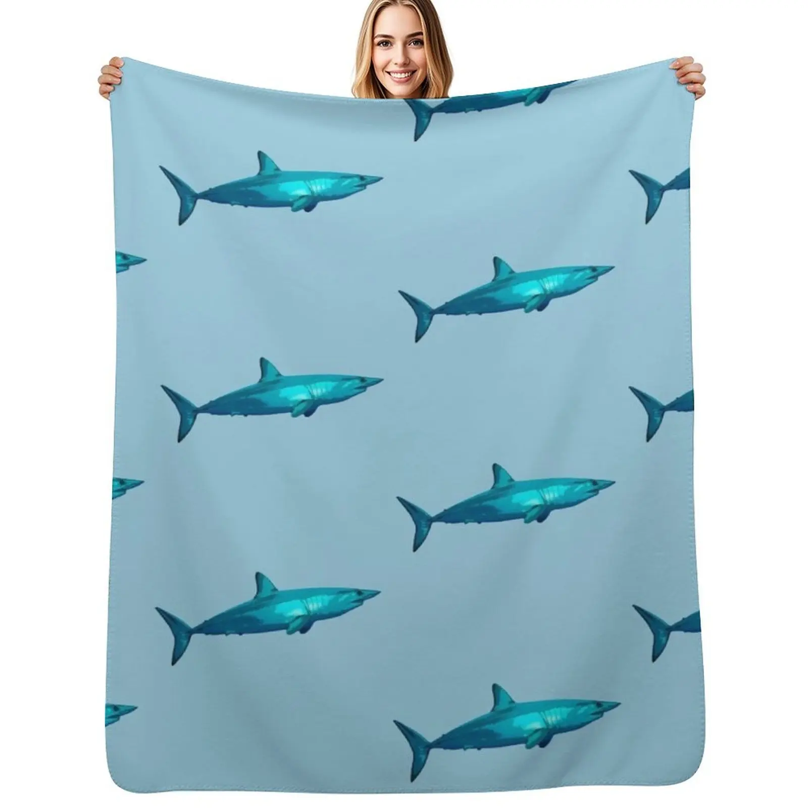 Mako Shark Color Print Throw Blanket Shaggy Furry Soft Blanket for Bedroom Living Room