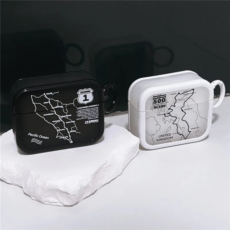 Pacific Ocean united kingdom Highway map Earphone Case for AirPods 1 2 3 Pro Pro2 4 Wireless Bluetooth headphone headset Cover