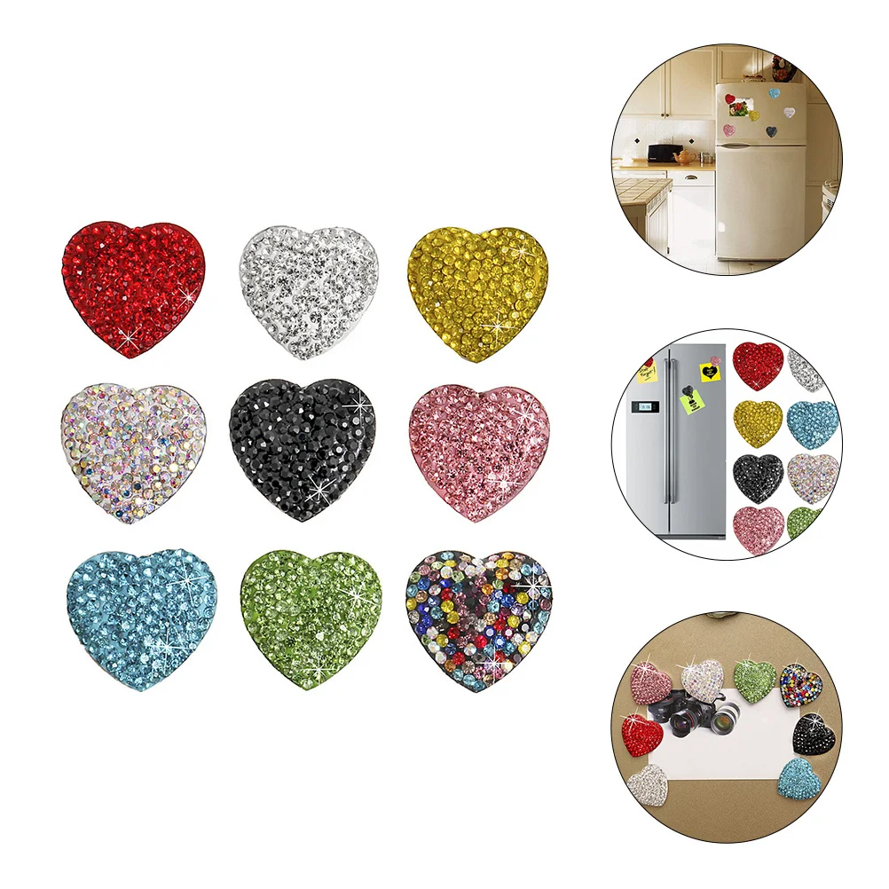 

9Pcs Creative Heart Rhinestone Refrigerator Magnets Decorative Magnets for Fridge Kitchen Crystal Magnet Magnet for Home