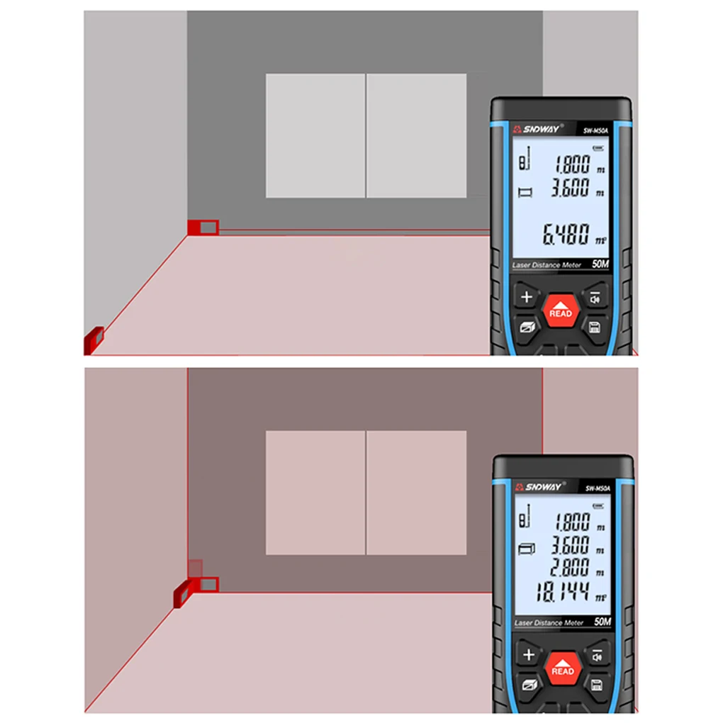 ABS Handheld Lasers Distance Meter Wide Range Of Applications For Clear Imaging Versatile Tools SW-M50A