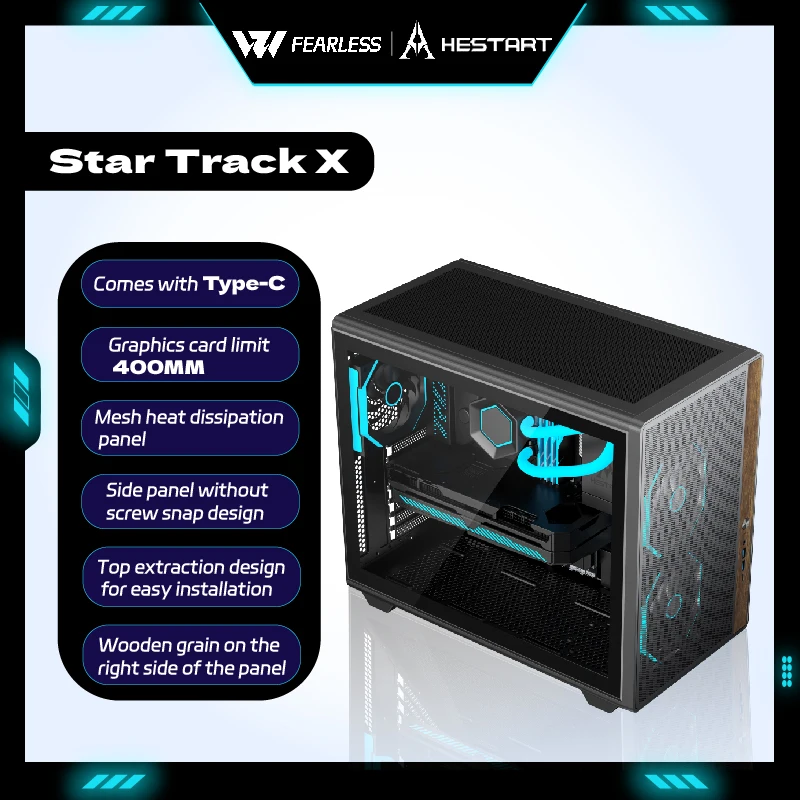 HESTART Star Track X gabinete PC gaming case TYPE-C cristal lateral transparente ATX ITX placa base 360 ordenador de escritorio refrigerado por agua
