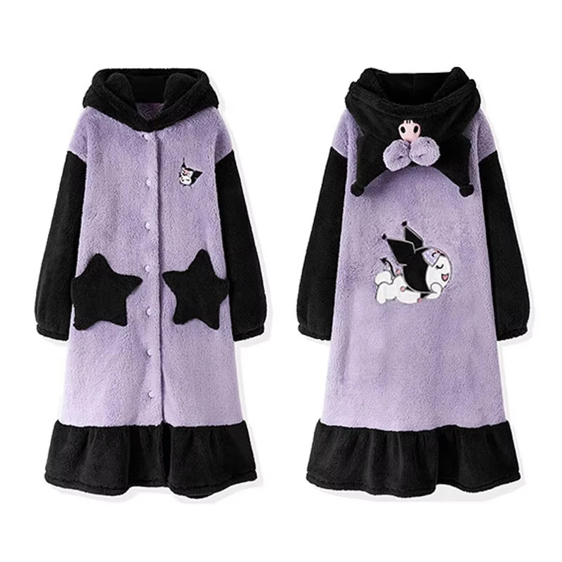 Kawaii Little Devil Women's Pajamas Robes Winter Thicken Warm Cartoon Anime Set Autumn Winter Student Pajamas Home Clothing Gift
