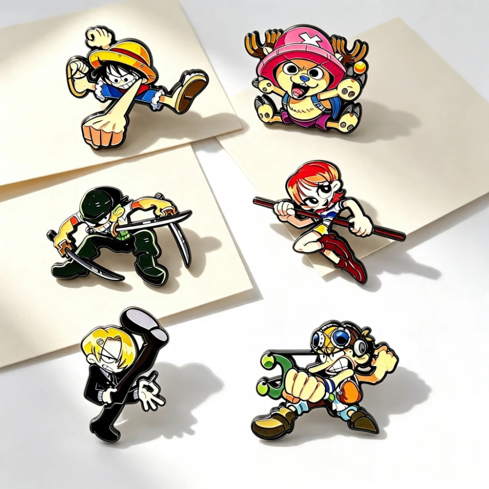 6pcs Cute Fighting Character Enamel Brooches, Collectible Metal Lapel Pin Set, Halloween Gift for Bag Ornament